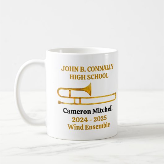 Trombone High School Band Gold gepersonaliseerd Koffiemok (Links)