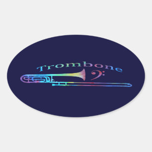 Trombone met Bass Clef Ovale Sticker