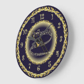 Trombone ~ Musical Scroll ~ Gold/Navy Blue ~ Grote Klok (Hoek)