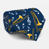Trombone Muzieknoten Patroon Stropdas (Opgerold)