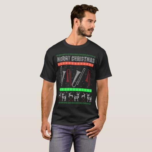 Trombone Player Ugly kerstSweater Style Cadeautje T-shirt (Voorkant volledig)