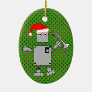 Trombone Santa Hat Robot Keramisch Ornament