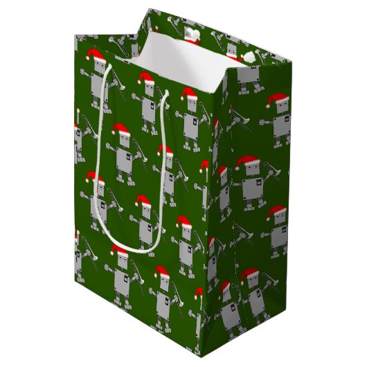 Trombone Santa Hat Robot Medium Cadeauzakje (Voorkant Gekanteld)