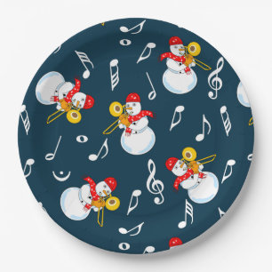 Trombone Snowman Muzieknoten Patroon Papieren Bordje