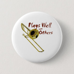 Trombone speelt goed ronde button 5,7 cm