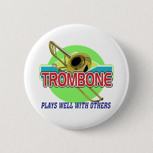 Trombone speelt goed ronde button 5,7 cm