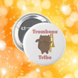 Trombone Stam Brown Cat Roze Letters Ronde Button 5,7 Cm