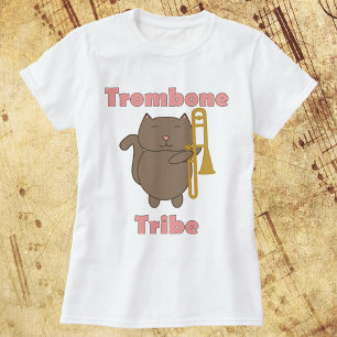 Trombone Tribe Schattige Bruine Kat Grappig Roze T-shirt