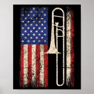 Trombone USA Amerikaanse Vlag Shirt Jazz Muziek Vi Poster