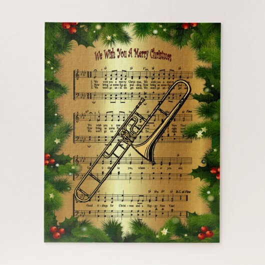 Trombone ~ "We wensen je een prettige kerstdag" ~ Legpuzzel (Verticaal)