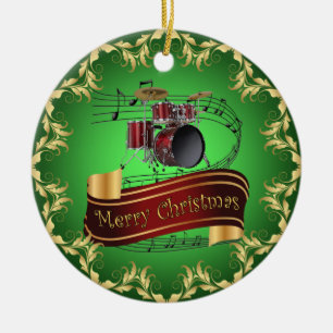 Trommelset ~ Musical Scroll ~ Merry Kerstmis * ~ Keramisch Ornament