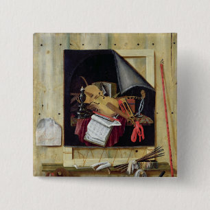 Trompe l'Oeil still Life, 1665 Vierkante Button 5,1 Cm