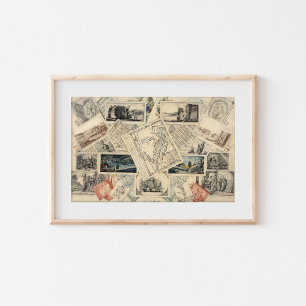 Trompe l'oeil van een kaart van Italië P. Verbur Poster