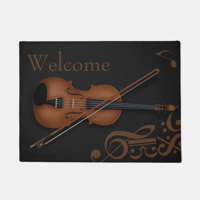 Trompe L'oeil Violin & Bow Elegant Black Custom Deurmat (Voorkant)