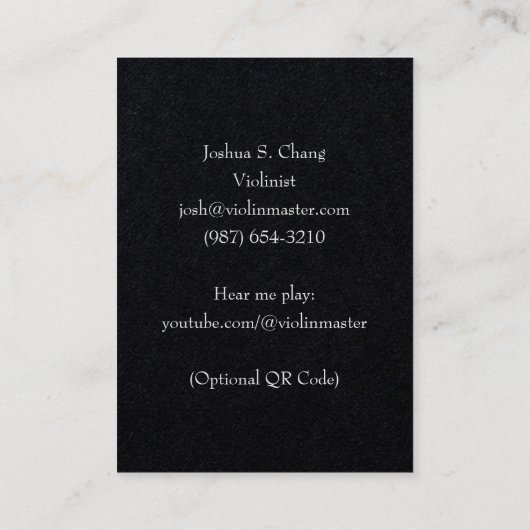 Trompe L'oeil Violin & Bow Musician's (White Text) Visitekaartje (Achterkant)