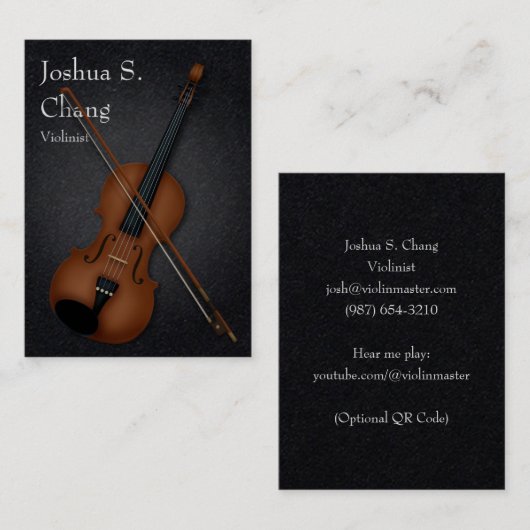 Trompe L'oeil Violin & Bow Musician's (White Text) Visitekaartje (Voorkant / Achterkant)