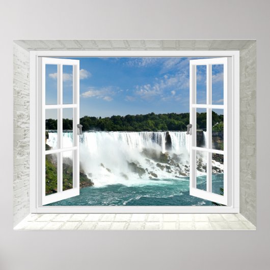 Trompe l'oeil Waterfall Fake Window Uitzicht Poster (Voorkant)