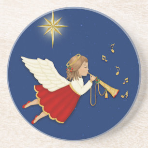 Trompet Angel en Kerstster Zandsteen Onderzetter