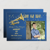 Trompet Bar Mitswa Bewaar de datum Save The Date (Voorkant / Achterkant)