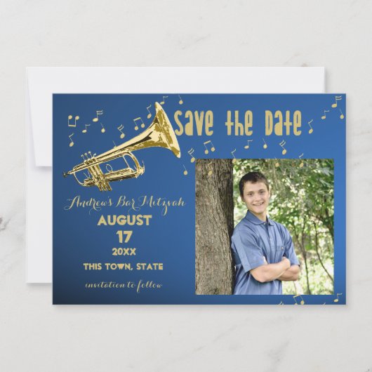 Trompet Bar Mitswa Bewaar de datum Save The Date (Voorkant)