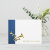 Trompet Blauw Goud Dank u Platte Kaart (Staand voorkant)