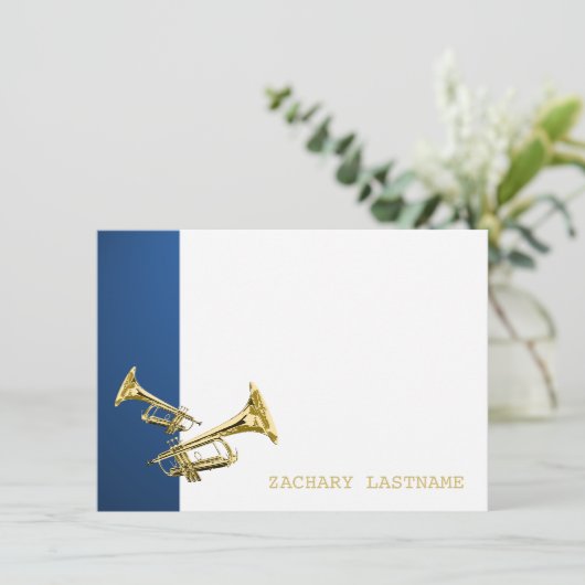 Trompet Blauw Goud Dank u Platte Kaart (Staand voorkant)
