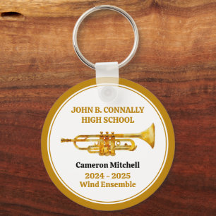 Trompet High School Band Custom Gold Kerstmis Sleutelhanger