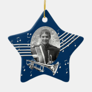 Trompet muziek ster blauw keramisch ornament