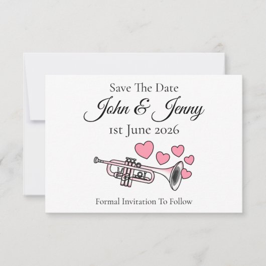 Trompet muzikant bruiloft Save the Date (Voorkant)