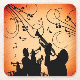 Trompet Sectie Jazz Muziek Oranje Roest Vierkante Kartonnen Onderzetter