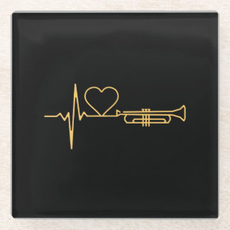 Trompet - Trompet Heartbeat Gift Glazen Onderzetter