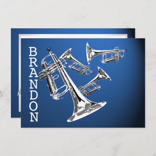 Trompetmuziek Donkerblauw Dank u Platte Kaart (Voorkant / Achterkant)