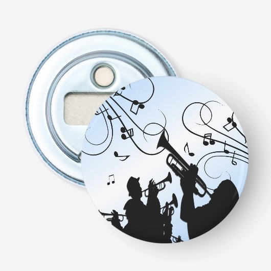 Trompetsectie Blauwe Muziek Button Flesopener (Voorkant)