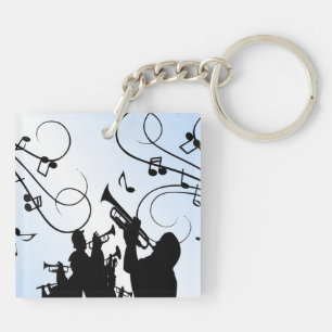 Trompetsectie Blauwe Muziek Sleutelhanger