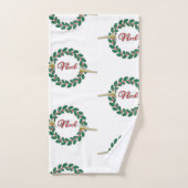 Trompettes annonçant Noel : Joyeuse couronne de No (Serviette à main)