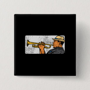 Trompettist Retro Trompet Jazz Muziek Vierkante Button 5,1 Cm