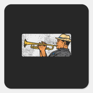 Trompettist Retro Trompet Jazz Muziek Vierkante Sticker