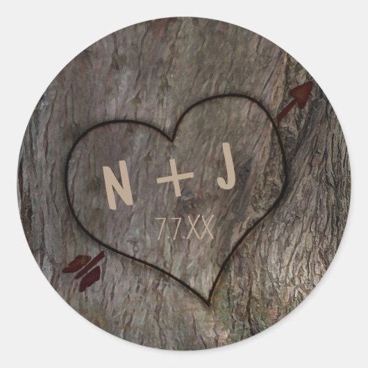 Tronc Arbre + Stickers Coeur sculpté Mariage Rusti (Devant)