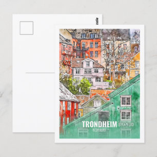 Trondheim Norway Famous Travel Waterverf Sketch Briefkaart