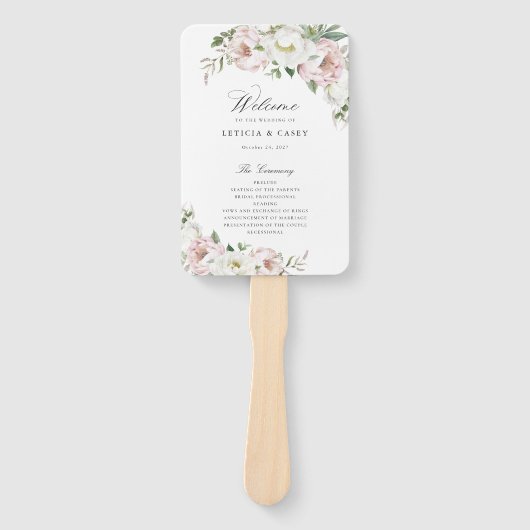 Troomprogramma met blozende witte pioen elegante b handwaaier (Voorkant)