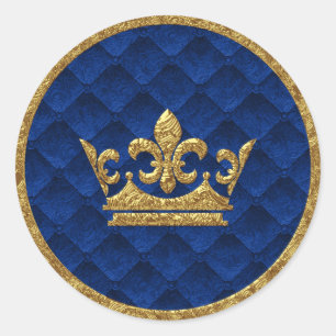 Troonblauw & Gouden Kroon Verhaalboek Trouwgunst Ronde Sticker