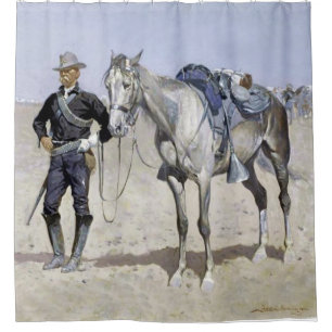 Trooper of the Plains door Frederic Remington Douchegordijn