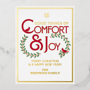 Troost en Vreugde Prettig Kerstmis Typografie Folie Feestdagen Briefkaart
