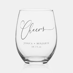 Troost Minimal Black Schrift Custom Huwelijksgesch Wijnglas Zonder Voet