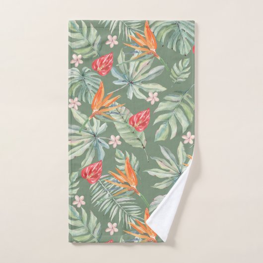 Tropen Bloem en Bladgroen Fantasie met Monogram Bad Handdoek (Handdoek)
