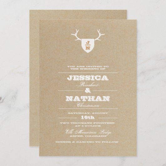 Trophée Rustique Faire-part de mariage blanc (Devant / Derrière)