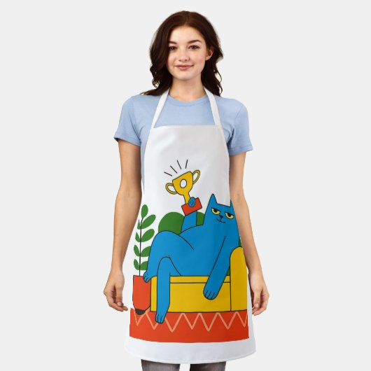 Trophy-Style Blue Cat Lounger - Apron Schort (Gedragen)