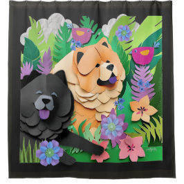 TROPIC TANGO rode zwarte chow Douchegordijn