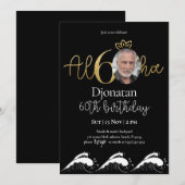 Tropical 60th Black Gold Birthday Invitation photo (Devant / Derrière)