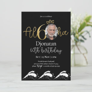 Tropical 60th Black Gold Birthday Invitation photo